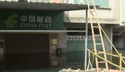 广西内涝20天未退 老人在鸡棚搭煤气灶做饭