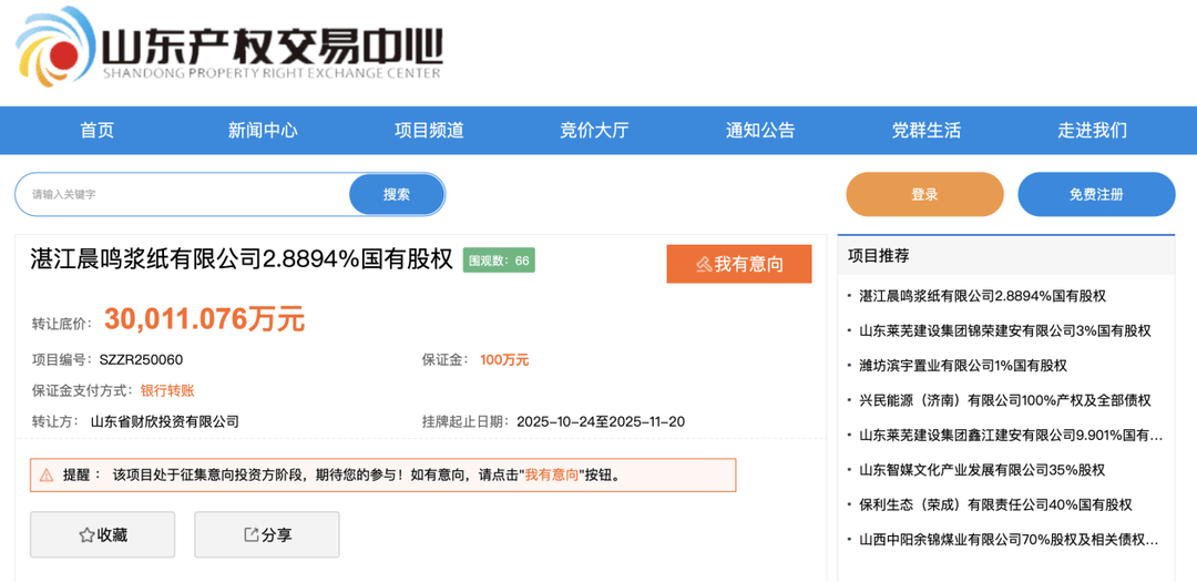 山东财欣投资拟退出湛江晨鸣，2023年曾对其增资3亿元